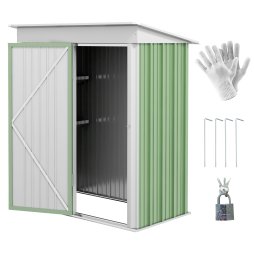Outsunny 5x3ft Garden Shed, Steel Small Shed, Outdoor Lean-to Shed with Adjustable Shelf, Lock and Gloves for Patio, Garden, Green without Foundation Kit