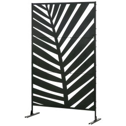 Outsunny Decorative Garden Privacy Screen with Stand, 6.5FT Freestanding Metal Outdoor Divider, Decorative Privacy Panel with Expansion Screws for Garden Pool Hot Tub, Banana Leaf Style, Black