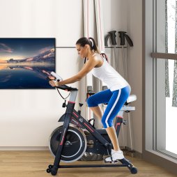HOMCOM Exercise Bike, Indoor Stationary Bike with 8kg Flywheel, Heart Rate Sensor and LCD Monitor, Cycling Bike for Home, Gym, Office, Cardio Workout - Black