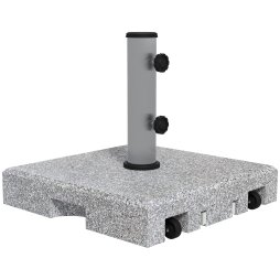 Outsunny 28kg Granite Parasol Base, Heavy Duty Square Umbrella Stand with Wheels and Retractable Handle, Parasol holder for 32mm, 38mm, 48mm Poles, Grey