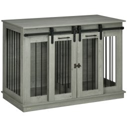 PawHut Dog Crate Furniture for Large Dog, Double Dog Cage for Small Dogs with Divider, Sliding Doors - Grey