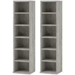 HOMCOM 204 CD Media Display Shelf Unit Set of 2 Blu-Ray Tower Rack w/ Adjustable Shelves Bookcase Storage Organiser, Cement Grey