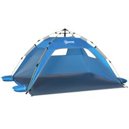 Outsunny 2 Man Pop-up Tent Beach Tent Sun Shelter w/ Windows Doors Hook Sandbags UV Protection Waterproof Outdoor Adventure Garden, Sky Blue