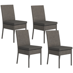 Outsunny 4 Pieces PE Rattan Garden Chairs with Cushion, Patio Wicker Dining Chairs with Backrest for Patio, Deck, Garden, Dark Grey