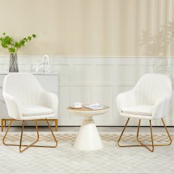 HOMCOM Modern Dining Chair Set of 2, Sherpa Fleece Armchair with Padded Seat, Occasional Bedroom Chair with Cross Steel Legs for Living Room, Cream White