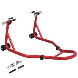 HOMCOM Front Motorcycle Paddock Stand Motorbike Stand with Anti-Slip Mat, U-Shaped and L-Shaped Adapters, 200 kg Capacity, for 18", 17" and 10" Tyre, Red