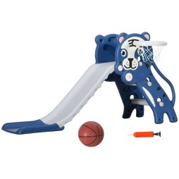AIYAPLAY Kids Slide 3 in 1 Freestanding Toddler Slide with Climber, Basketball Hoop, Basketball, Tiger-Themed for Ages 18-36 Months - Blue