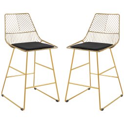 HOMCOM Set of 2 Bar Stools, Modern Counter Height Breakfast Bar Chairs with Wire Metal Frame for Kitchen, Dining Room, Gold