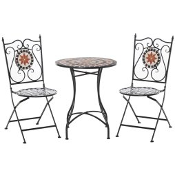 Outsunny 3 Pieces Garden Furniture Set, Bistro Set with 1 Ceramic Tile Round Table and 2 Foldable Chairs for Outdoor, Indoor, Patio, Balcony, Black