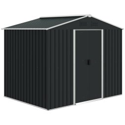 Outsunny 7.7 x 5.7ft Metal Garden Shed with Ventilation Slots and Sliding Doors, Galvanised Outdoor Tool Storage House, Grey