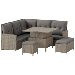Outsunny 6 Pieces Outdoor PE Rattan Garden Furniture, Patio Wicker Sectional Conversation Corner Sofa w/ Soft Padded Cushion & Liftable Coffee Table, Light Grey