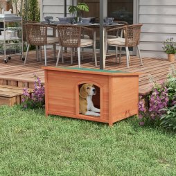 PawHut Wooden Dog Kennel Outdoor Pet House Elevated with Removable Floor, Openable Roof, for Large Dogs, 100 x 65.5 x 68cm - Natural Wood Tone