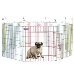 PawHut Dog Playpen Puppy Pen Metal Rabbit Run Pet Crate Fence w/ Door Indoor & Outdoor, 60H x 156cm