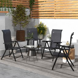 Outsunny Set of 4 Outdoor Wicker Folding Chairs, Patio PE Rattan Dining Armrests Chair set with 7 Levels Adjustable Backrest, for Outdoors, Camping, Grey