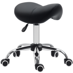 HOMCOM Cosmetic Stool 360?? Rotate Height Adjustable Salon Massage Spa Chair Hydraulic Rolling Faux Leather Saddle Stool Mobility, Black