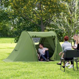 Outsunny 3 Man Camping Tent with Living Area and 2 Bedrooms, 3000mm Waterproof Family Tent with Sewn-in Groundsheet and bag, Portable Dome Shelter  for Hiking, Festival, Backpacking, Green