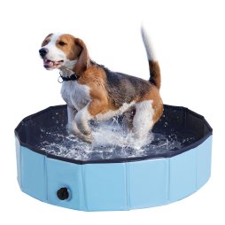 PawHut Foldable Dog Paddling Pool Pet Cat Swimming Pool Indoor/Outdoor Collapsible Summer Bathing Tub Shower Tub Puppy Washer (80 x 20H cm, Blue)