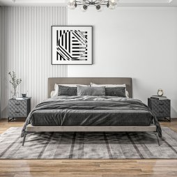 HOMCOM Bedside Tables Set of 2, Modern Bedside Table Nightstand with 2 Drawers, Bedside Cabinet Sofa Side Table with Storage, Steel Legs for Bedroom, Living Room, Grey