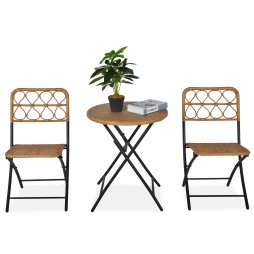 Outsunny 3 Pieces Rattan Bistro Set, Wicker Folding Garden Furniture Set with Coffee Table and Chairs for Outdoor, Patio, Balcony, Natural