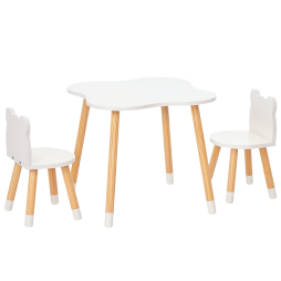 HOMCOM Kids Table and Chair Set, 3-Piece Childrens Table and Chair Set with 2 Bear-Shaped Chairs, for Playroom, Nursery, Living Room, White