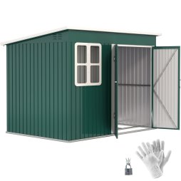 Outsunny 8.5 x 6ft Storage Shed Galvanised Steel Garden Shed, Metal Shed with Foundation Kit, Window, Lockable Wide Doors and Air Vents for Outdoor Patio, Green