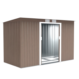 Outsunny 9ft x 4ft Metal Garden Shed, Outdoor Tool House with Foundation Kit, Ventilations and Double Doors, Light Grey Wood Grain