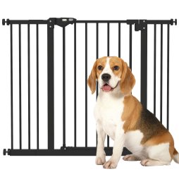 PawHut Dog Gate Stair Gate Pressure Fit Pets Barrier Auto Close for Doorway Hallway, 74-100cm Wide Adjustable, Black