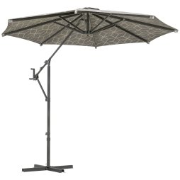 Outsunny 3(m) Convertible Cantilever Parasol and Centre-post Garden Parasol with Cross Base, 360 Rotation Banana Parasol with Crank Handle and 8 Ribs, Hanging Patio Umbrella, Black and White