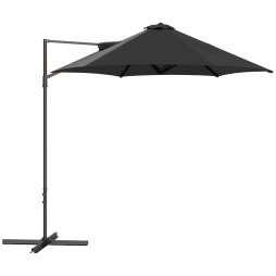 Outsunny 2.5M Garden Cantilever Parasol, Offset Roma Patio Umbrella Hanging Sun Shade Canopy Shelter with 360 Rotation and Cross Base, Black