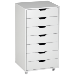 Vinsetto Vertical Filing Cabinet, 7-drawer File Cabinet, Mobile Office Cabinet on Wheels for Study, Home Office, White