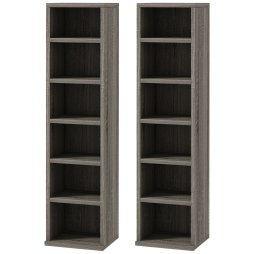 HOMCOM 204 CD Media Display Shelf Unit Set of 2 Blu-Ray Tower Rack w/ Adjustable Shelves Bookcase Storage Organiser, Mocha Wood Effect