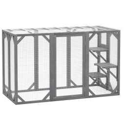 Pawhut Wooden Cat House 71" Catio Outdoor Cat Enclosure with 3 Platforms Large Door