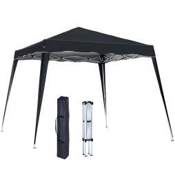 Outsunny 3 M x 3 M Base/ 2.5 M x 2.5 M Top Pop Up Gazebo, 2 Person Setup Instant with Carry Bag, Height Adjustable Slant Leg Party Tent Instant Event Shelter for Garden, Patio, Black