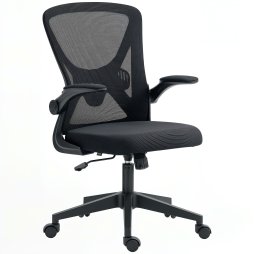 Vinsetto Ergonomic Mesh Office Chair with 90° Flip-up Armrests and Lumbar Support, Height Adjustable Computer Chair with Swivel Wheels, Black