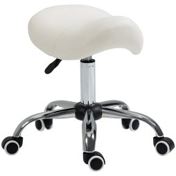 HOMCOM Cosmetic Stool 360?? Rotate Height Adjustable Salon Massage Spa Chair Hydraulic Rolling Faux Leather Saddle Stool Mobility, Cream