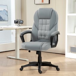 HOMCOM Executive Office Chair, PU Leather High Back Desk Chair, Swivel Computer Chair with Adjustable Height and Tilt Function, Grey