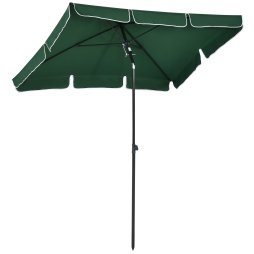 Outsunny 2 x 1.3m Garden Parasol Umbrella, Outdoor Market Table Umbrella with Ruffles & Aluminium Pole, Rectangular Tilting Parasol Sun Shade Canopy, Green