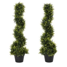 Outsunny 90cm/3FT Artificial Trees, Spiral Topiary Trees w/ Pot Set Of 2, Fake Indoor Outdoor Greenery Plant Home Office Garden Decor Green