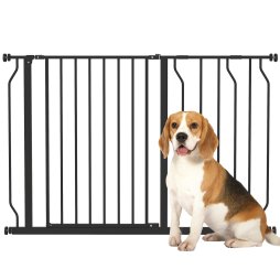 PawHut Dog Gate Wide Stair Gate w/ Door Pressure Fit Pets Barrier for Doorway, Hallway, 76H x 75-115W cm - Black