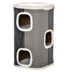 PawHut Cat Barrel Scratching Post Cat Tree for Indoor Cats Kitten Climbing Frame Pet Play Tower Soft Plush & Lamb Fleece Grey