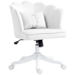 HOMCOM Computer Desk Chair, Armless Makeup Vanity Chair with Shell Back, Bow Pillow, Height Adjustable, Swivel Wheels for Home, Bedroom, White