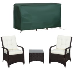 Outsunny 3 Pieces Rattan Bistro Set with Furniture Cover, Wicker Garden Furniture Set, Glass Top Coffee Table and Chairs with Cushions for Outdoor, Patio, Balcony, Cream White