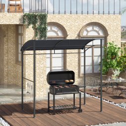 Outsunny 2.2 x 1.5 m BBQ Grill Gazebo Tent, Garden Grill with Metal Frame, Curved Canopy and 10 Hooks, Outdoor Sun Shade, Dark Grey
