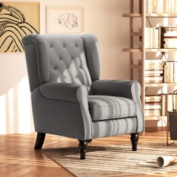 HOMCOM Retro Accent Chair, Linen Wingback Armchair with Wood Frame Button Tufted Design for Living Room Bedroom