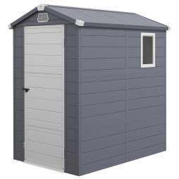 Outsunny 4 x 6ft Plastic Garden Storage Shed with Ventilation Slots and Lockable Door, Polypropylene Outdoor Storage Tool House with Foundation Kit, Grey