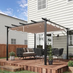 Outsunny 3 x 3(m) Aluminium Pergola Canopy Gazebo Awning Outdoor Garden Sun Shade Shelter Marquee Party BBQ, Brown