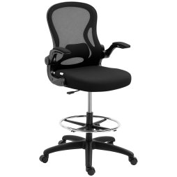 Vinsetto Drafting Chair with Flip-up Armrests, Mesh Office Chair, Ergonomic Draughtsman Chair with Lumbar Support and Footrest Ring for Standing Desk and Bar Counter, Black