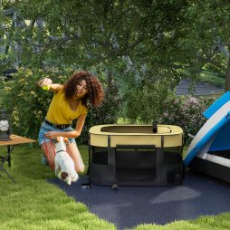 PawHut Dog Pen, Pet Playpen, Portable Foldable Dog Cat Playpen Soft Pet Cage with Storage Bag for Puppies, Rabbits, Kittens, Guinea Pigs, 114 x 89 x 59cm - Yellow