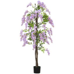 HOMCOM Artificial Wisteria Flower, Tall Fake Plant with 756 Leaves and 54 Flowers in Pot, Decorative Artificial Plant for Home Indoor Decor, 180 cm, Purple