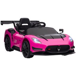 AIYAPLAY Maserati GT2 Licensed 12V Electric Car for Kids, Kids' Electric Ride on with Suspension System, Remote Control, USB, Music, Horn, Lights, Auxiliary Wheels, for Ages 3-5 Years, Pink